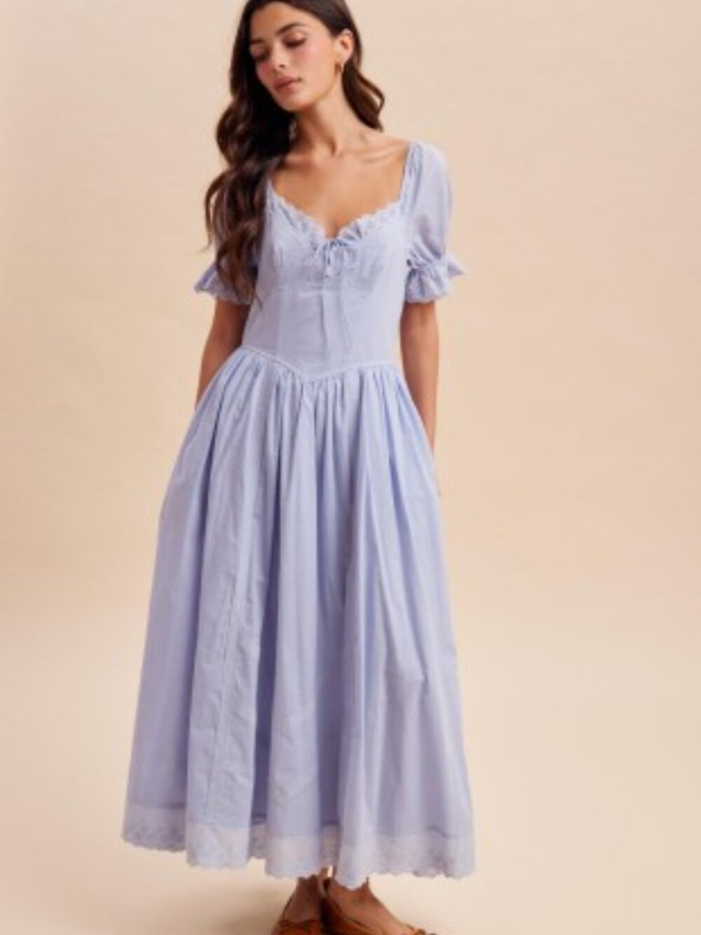 Lace Detail Cotton Blue Aura Maxi Dress - Picture 5 of 13